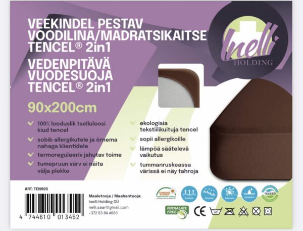 Vedenpitävä pestävä patjanpäällinen 90×200 100% luonnon tencel, pohjakerros PU
