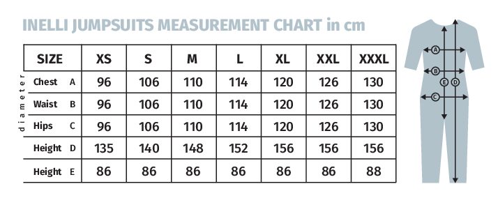 Inelli kombinesoonide, pidzaamade ja öösärkide suuruste tabel